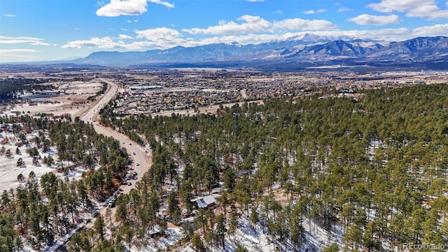 birds eye view of property featuring a mountain view