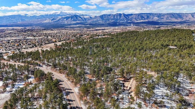 birds eye view of property with a mountain view