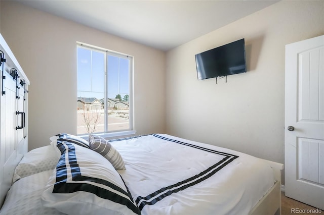 bedroom with a barn door