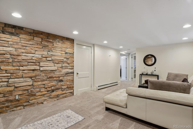 916 Adams St, Denver, CO 80206 - carpeted living room featuring baseboard heating and recessed lighting
