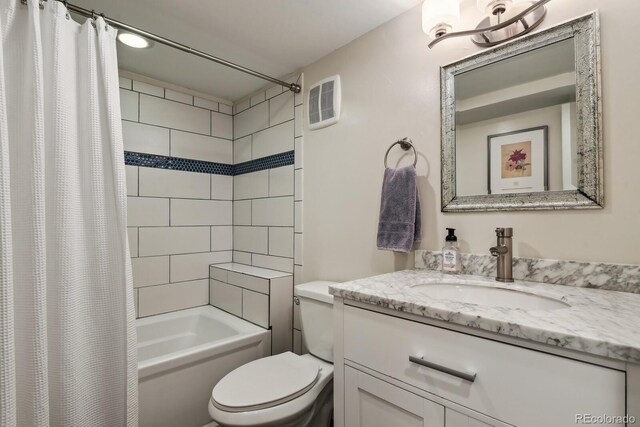 916 Adams St, Denver, CO 80206 - bathroom featuring toilet, vanity, and shower / bath combination with curtain