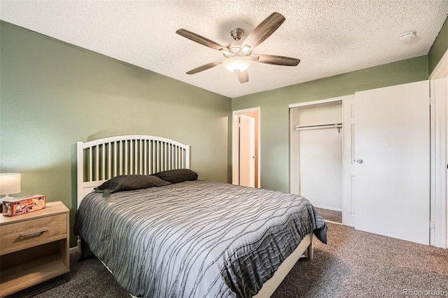 16259 W 10th Ave Unit K1, Golden, CO 80401 - bedroom featuring carpet floors, a closet, ceiling fan, and a textured ceiling