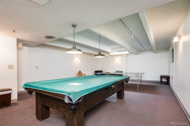 675 S University Blvd Unit 106, Denver, CO 80209 - recreation room with billiards table, carpet, baseboards, and a textured ceiling