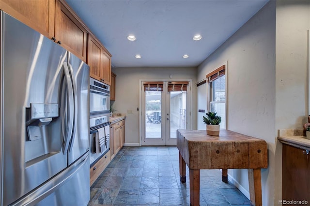 kitchen with stainless steel fridge and french doors