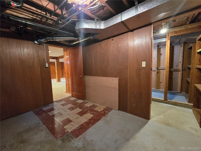 basement with wood walls