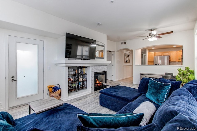 living room with ceiling fan