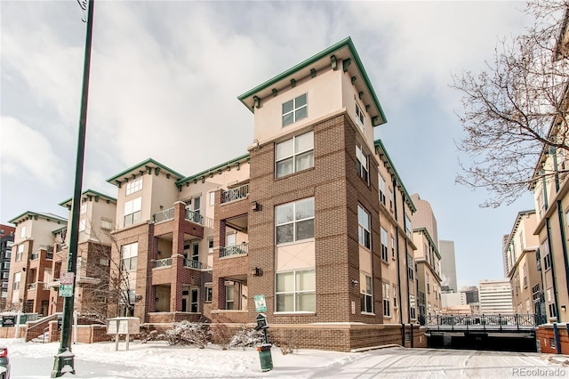 view of snow covered building