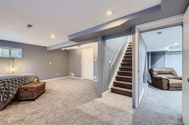 basement featuring carpet floors