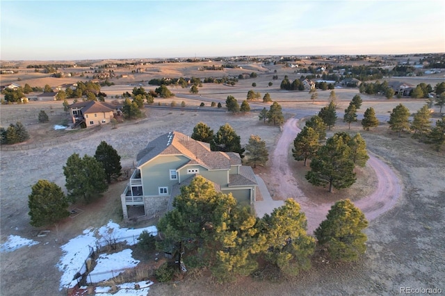 view of aerial view at dusk