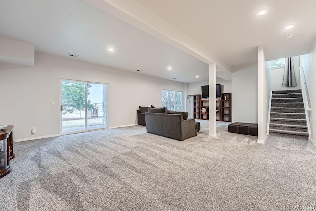 living room with carpet flooring