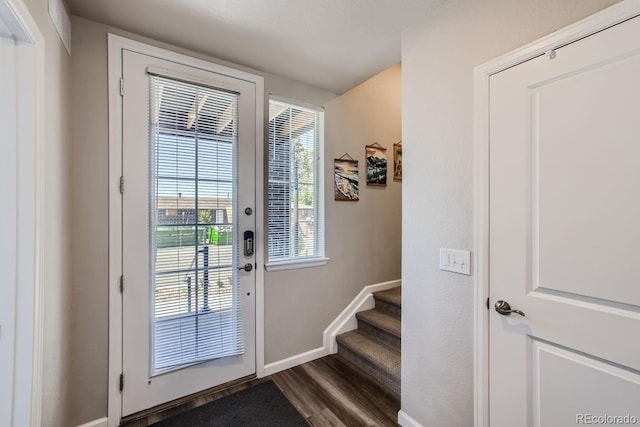 entryway with dark wood-type flooring