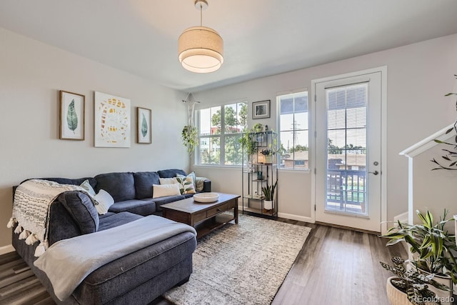 living room featuring dark hardwood / wood-style flooring