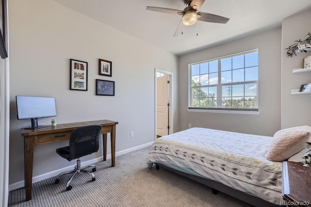 bedroom featuring ceiling fan and light colored carpet