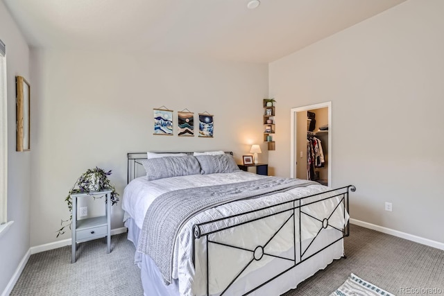 bedroom with carpet flooring, a spacious closet, and a closet