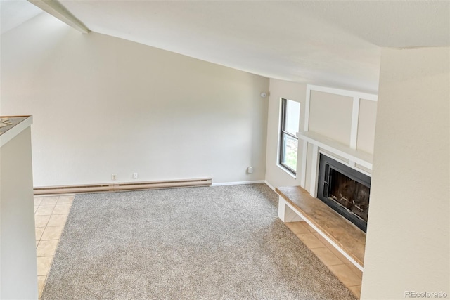 1419 Territory Trl, Colorado Springs, CO 80919 - unfurnished living room with a fireplace with raised hearth, light tile patterned floors, and baseboards