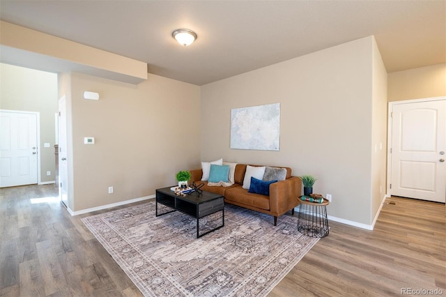 living room with light hardwood / wood-style floors