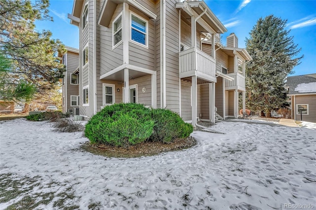 view of snow covered exterior