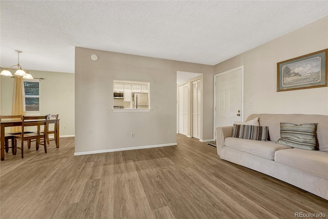 living room featuring hardwood / wood-style floors and a textured ceiling