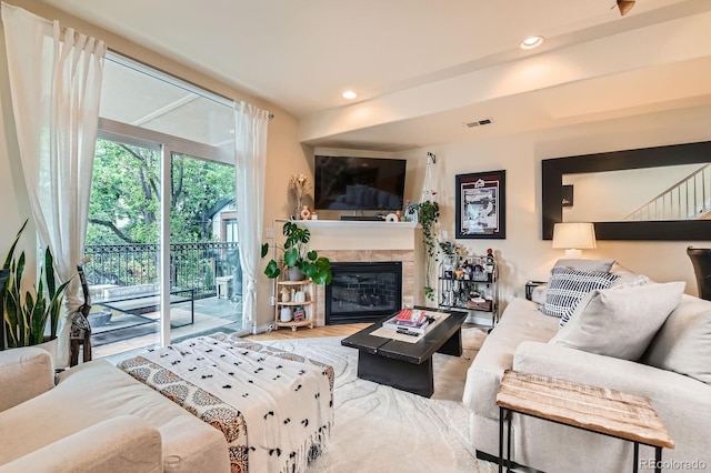 3030 Wyandot St Unit 7, Denver, CO 80211 - living area with recessed lighting and a glass covered fireplace