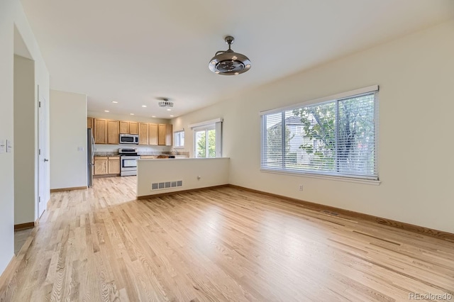 unfurnished living room featuring light hardwood / wood-style flooring