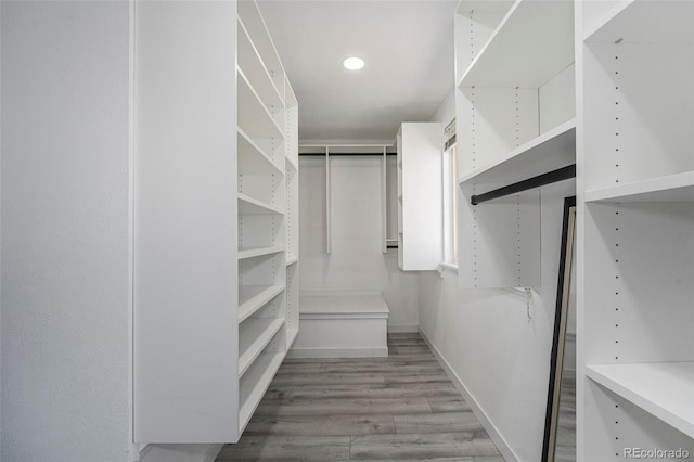 walk in closet with wood finished floors