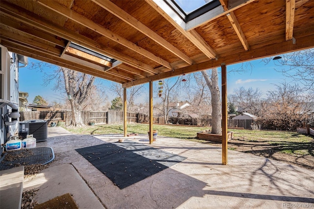 view of patio with cooling unit and a fenced backyard