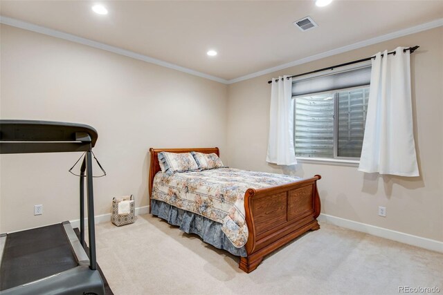 15501 E 112th Ave Unit 33D, Commerce City, CO 80022 - carpeted bedroom with crown molding, baseboards, recessed lighting, and visible vents