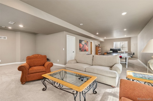 6690 S Fenton St, Littleton, CO 80123 - carpeted living room with recessed lighting, baseboards, and visible vents