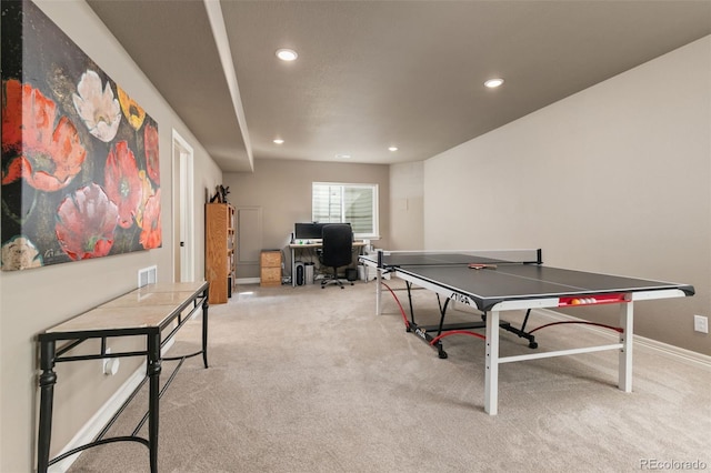6690 S Fenton St, Littleton, CO 80123 - rec room with carpet floors, recessed lighting, a desk, and baseboards
