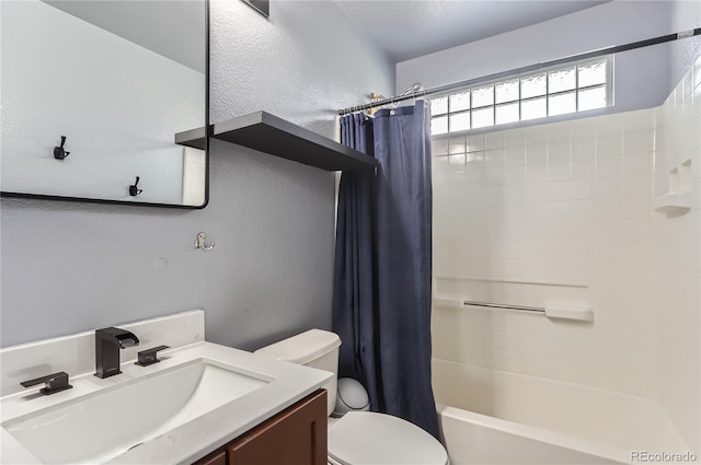 full bathroom featuring vanity, toilet, and shower / bath combo with shower curtain