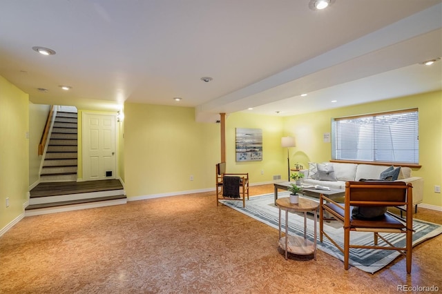 living room with carpet flooring