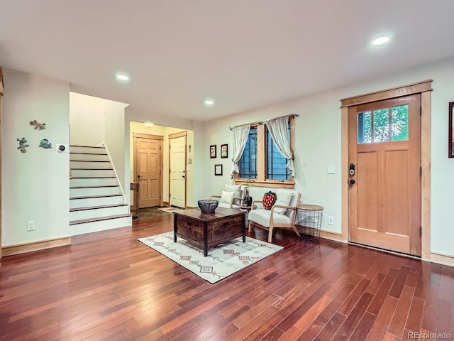845 Urban St, Lakewood, CO 80401 - foyer featuring wood finished floors, stairway, recessed lighting, and baseboards