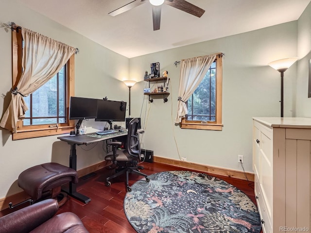 845 Urban St, Lakewood, CO 80401 - home office with wood finished floors, a ceiling fan, and baseboards
