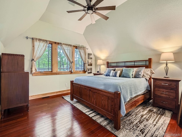 845 Urban St, Lakewood, CO 80401 - bedroom with vaulted ceiling, hardwood / wood-style flooring, baseboards, and ceiling fan