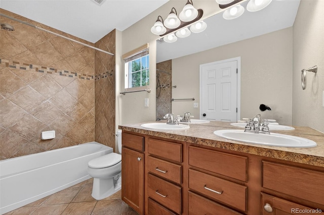 14620 Prairie Sky Ln, Broomfield, CO 80023 - bathroom with double vanity, shower / bath combination, and tile patterned flooring