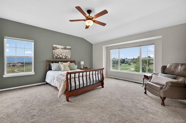 14620 Prairie Sky Ln, Broomfield, CO 80023 - bedroom with vaulted ceiling, carpet flooring, and a ceiling fan