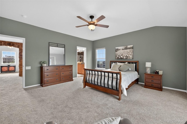 14620 Prairie Sky Ln, Broomfield, CO 80023 - carpeted bedroom with a ceiling fan, ensuite bath, and vaulted ceiling