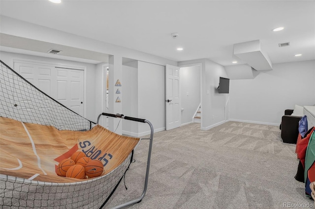 9356 W Geddes Pl, Littleton, CO 80128 - living area with carpet floors, stairway, and recessed lighting