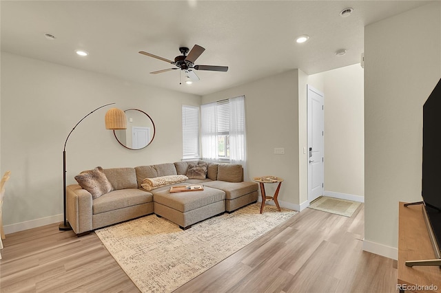 18059 French Creek Ave, Parker, CO 80134 - living area with baseboards, a ceiling fan, light wood-style floors, and recessed lighting