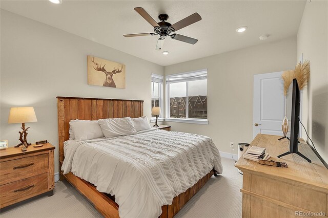 18059 French Creek Ave, Parker, CO 80134 - bedroom with recessed lighting, baseboards, light colored carpet, and ceiling fan