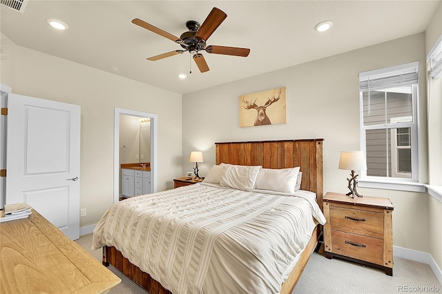 18059 French Creek Ave, Parker, CO 80134 - bedroom featuring visible vents, light carpet, baseboards, and recessed lighting