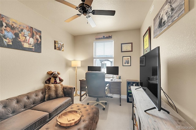 18059 French Creek Ave, Parker, CO 80134 - office featuring light colored carpet, ceiling fan, and a textured wall