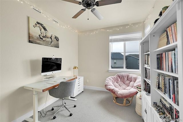 18059 French Creek Ave, Parker, CO 80134 - carpeted office space with visible vents, a ceiling fan, and baseboards