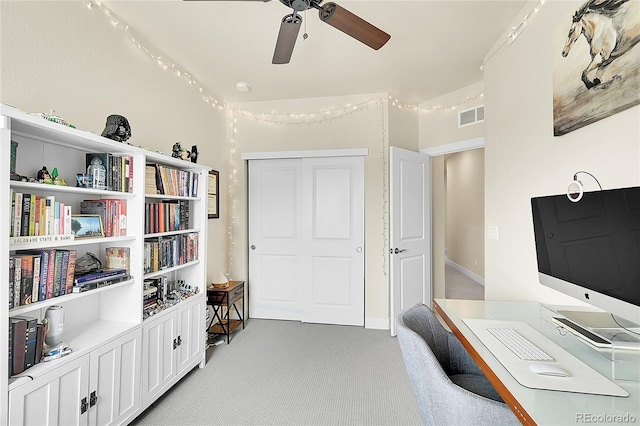 18059 French Creek Ave, Parker, CO 80134 - office space featuring ceiling fan, light carpet, and visible vents