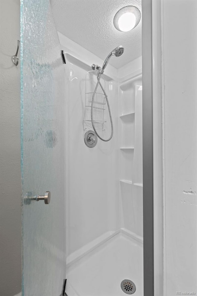 20908 E Dorado Cir, Centennial, CO 80015 - bathroom featuring a textured ceiling and a shower stall