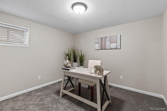 20908 E Dorado Cir, Centennial, CO 80015 - home office featuring carpet floors, baseboards, and a textured ceiling