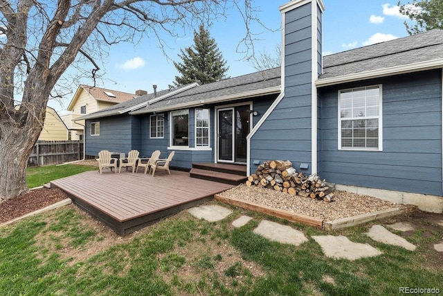 20908 E Dorado Cir, Centennial, CO 80015 - back of house with a wooden deck, a chimney, and entry steps