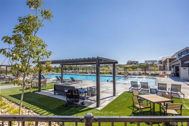 exterior space with a pergola, a yard, and a patio area