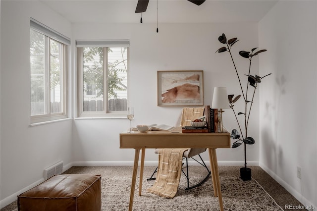 916 Florence St, Aurora, CO 80010 - carpeted home office featuring a ceiling fan and baseboards