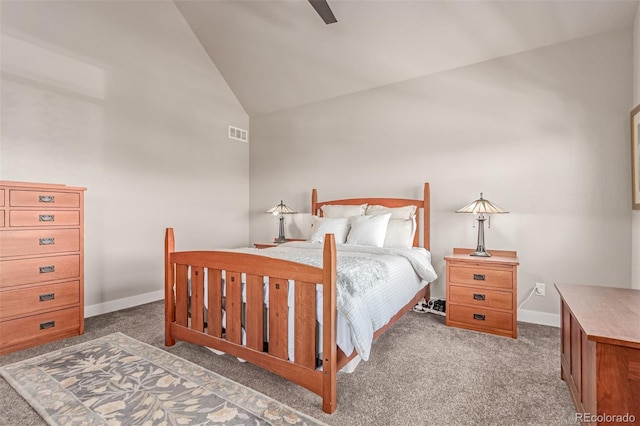 5834 Beeler Ct, Denver, CO 80238 - carpeted bedroom with vaulted ceiling and ceiling fan
